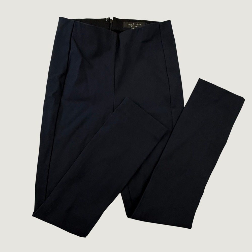 Rag & Bone Trousers Women 0 Navy Blue Slim Workwear High Rise Stretch Zip Close